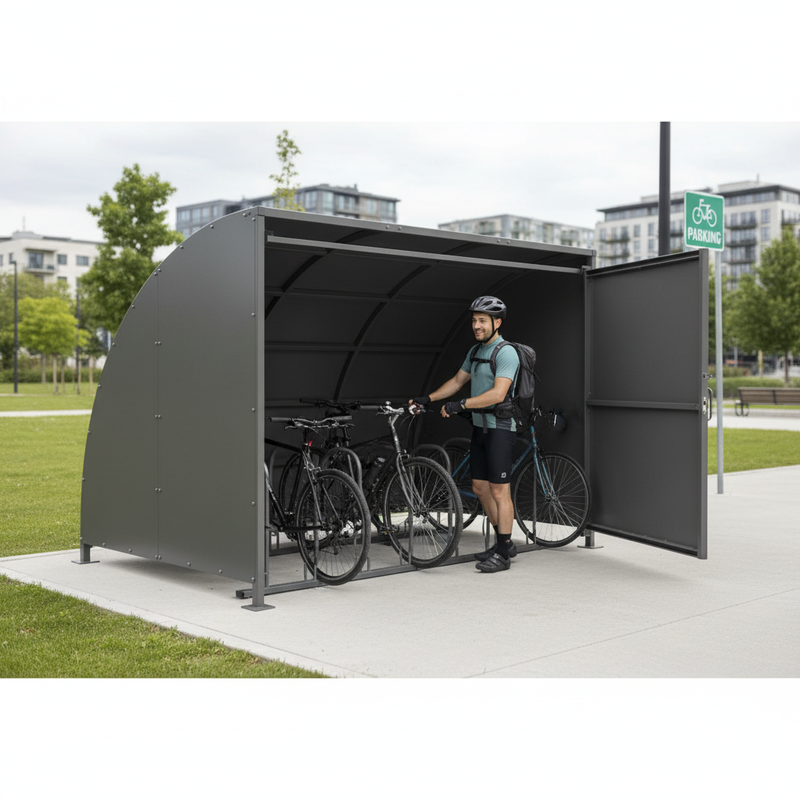 Dark Slate Gray Heavy Duty Galvanised Steel Bike Shelter with Clad Doors - Extension Bays