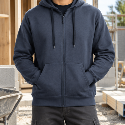 Full Zip Work Hoodie with Kangaroo Pocket - Navy