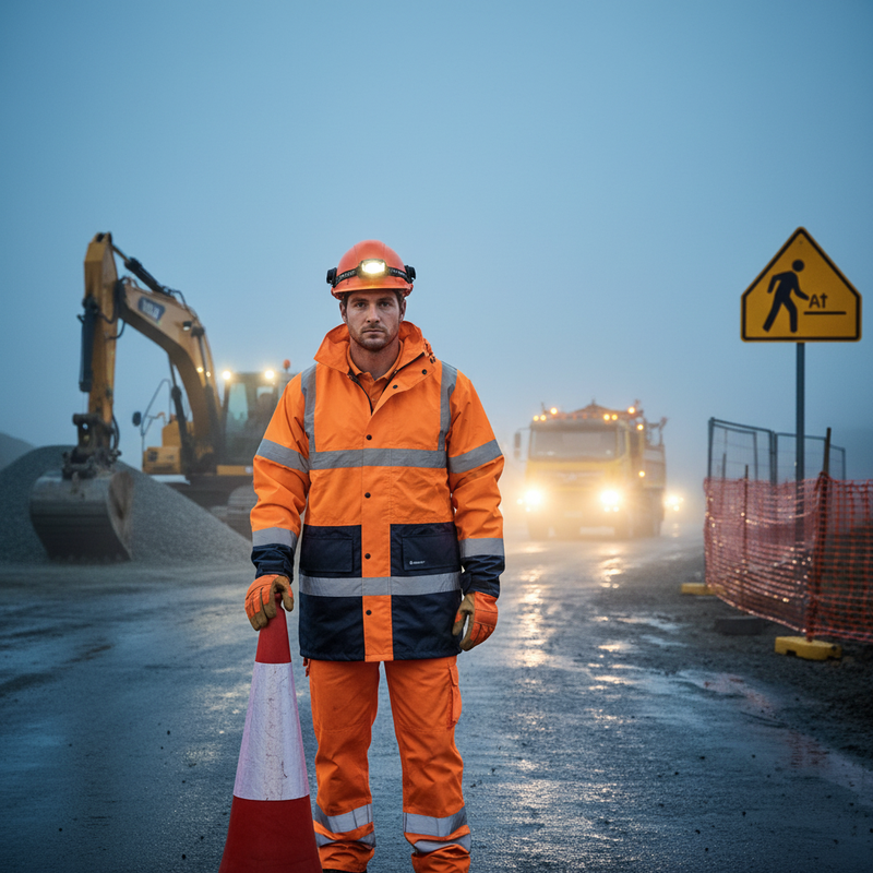 Cadet Blue Premium Hi-Visibility Two-Tone Fleece Lined Traffic Jacket with Concealed Hood