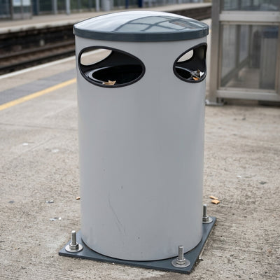 80 litre blast-resistant litter bin with limited aperture and fitted lid