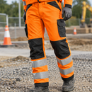 Hi-Vis Class 2 Work Trousers with Reinforced Knees - Orange/Black (view 2)