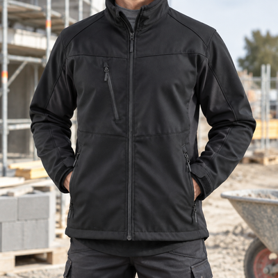 Softshell Work Jacket, Fleece Collar, Adjustable Fit - Black/Dark Grey