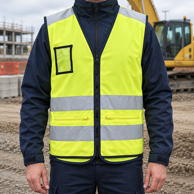 High Visibility Class 2 Safety Vest with Zip Pockets - Yellow/Navy