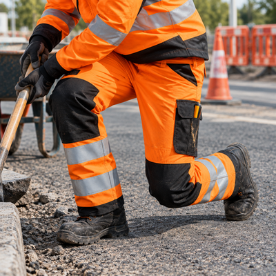 Hi-Vis Class 2 Work Trousers with Reinforced Knees - Orange/Black
