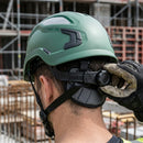 Green Non-Vented Work Helmet with Micro Peak and Wheel Adjustment