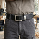 Durable Leather Work Belt with Metal Buckle - Black