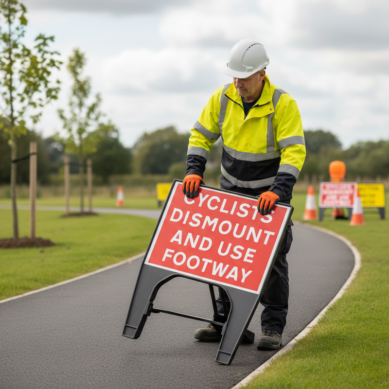 Dim Gray Premium Cyclists Dismount And Use Footway Sign 600 x 450mm