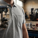 Grey Melange Polo Shirt with Pocket - Cotton Blend (view 2)