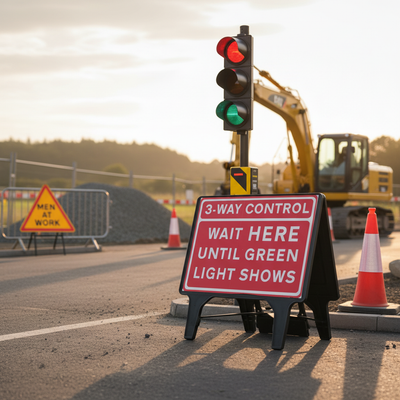 Heavy Duty 3 Way Control Sign 1050x750mm with Robust Design