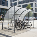 Gray Premium Cycle Shelter with Clear Curved Roof Extension Bays