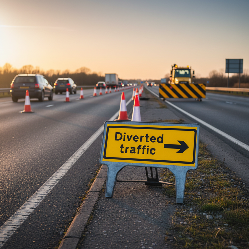Dark Slate Gray Diverted Traffic Right Heavy Duty Road Sign 1050x450mm