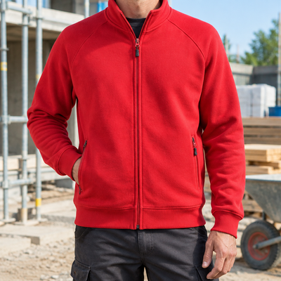 Classic Cotton Blend Sweatshirt Jacket with Zipped Pockets - Red