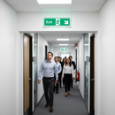 Gray Premium Fire Safety Exit Sign - Down Right Arrow Direction