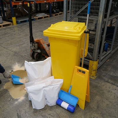 60-litre Absorbent Spill Kit in Mobile Wheelie Bin with Pouches