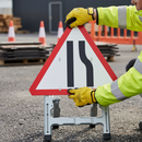 Rosy Brown Professional Road Narrows Right Quick-Fit Sign Face for Traffic Safety