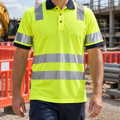 High Visibility Class 2 Polo Shirt with Reflective Tape - Yellow/Navy
