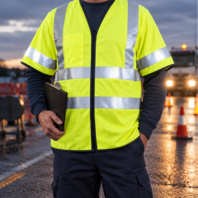 Hi-Vis Yellow/Navy Flame Resistant Vest with Sleeves Class 3/2