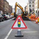 Light Slate Gray Heavy Duty Traffic Lights Ahead Triangle Cone Sign - 750mm