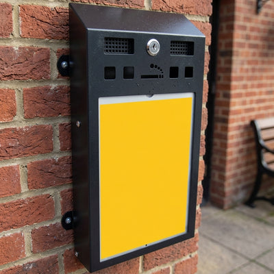 Wall-mounted advertising cigarette bin with A4 poster frame