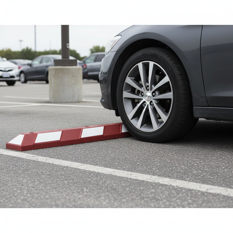 Dark Gray Heavy Duty Rubber Parking Stop with Reflective Markings