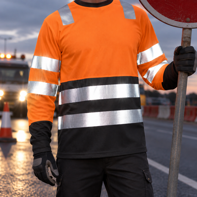 Class 2 High Visibility Long Sleeve Top - Hi-Vis Orange/Black
