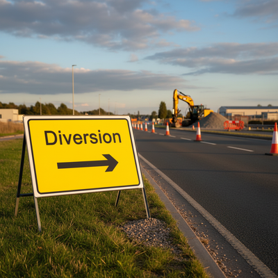 Heavy Duty Diversion Arrow Right Metal Sign Face - 1050 x 750mm