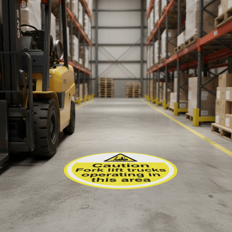 Rosy Brown Caution Fork Lift Trucks Operating In This Area - Premium Floor Sign