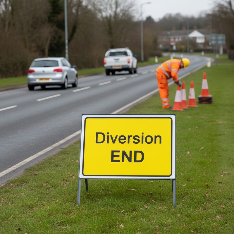 Dark Olive Green Heavy Duty Diversion END Metal Sign Face - 1050 x 750mm