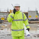 Gray High-Visibility Traffic Jacket with Concealed Hood - Saturn Yellow