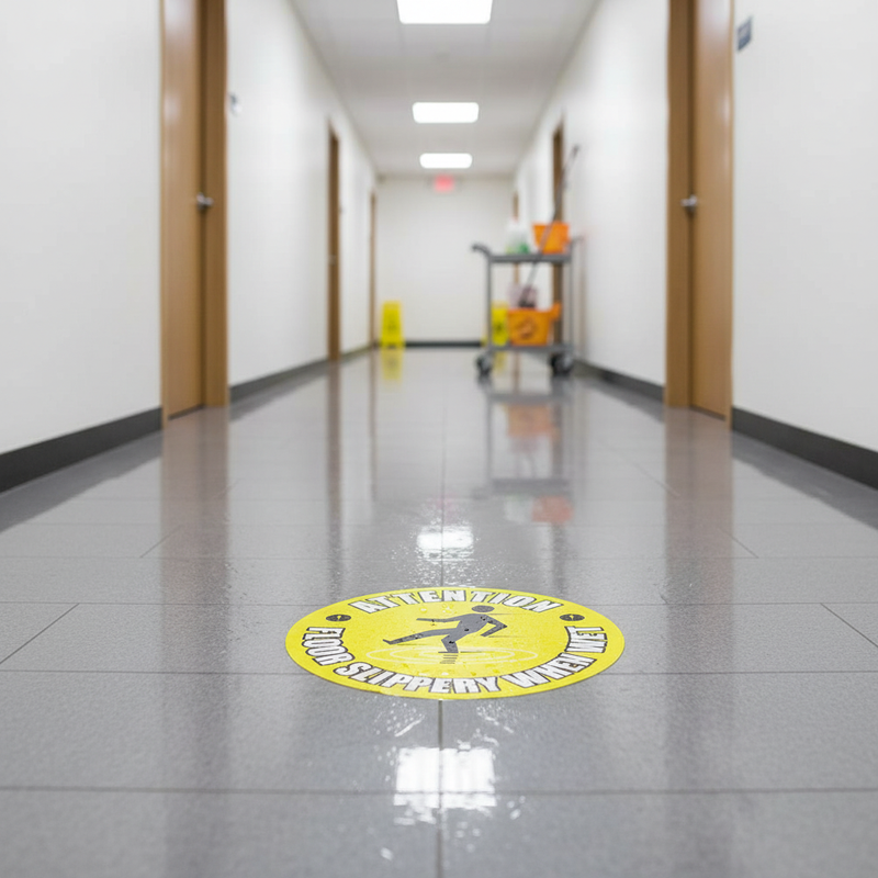 Gray Premium Floor Sign - Attention Slippery When Wet Safety Signage