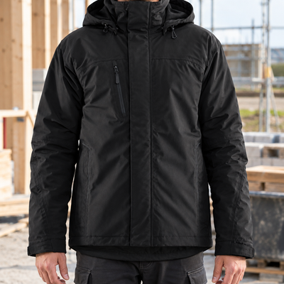 Black Insulated Winter Coat with Stretch Lining