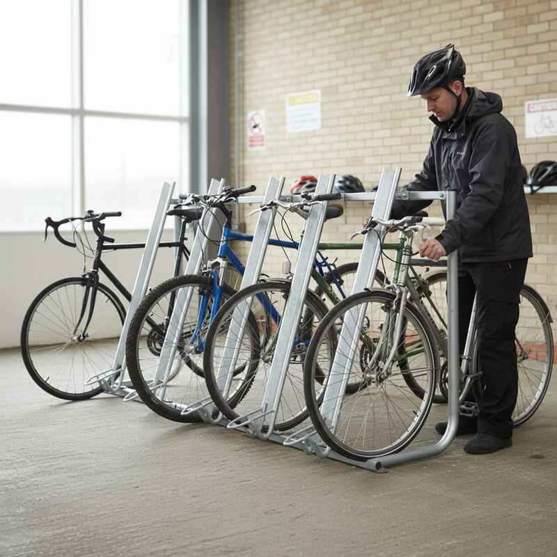Gray Heavy Duty Semi-Vertical Cycle Rack for Efficient Bicycle Parking