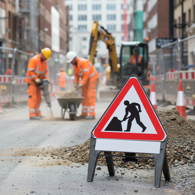 Rosy Brown Premium Men At Work Sign with Supplementary Plate 750mm Q-Sign