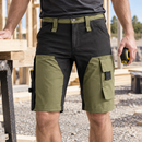 4-Way Stretch Work Shorts with Tool Pockets - Khaki Green/Black