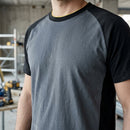 Two-Tone Cotton Crew Neck Work T-Shirt - Steel Grey/Black