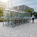Gray Premium Cycle Shelter with Clear PETG Cladding & Mesh Doors - Extension Bays