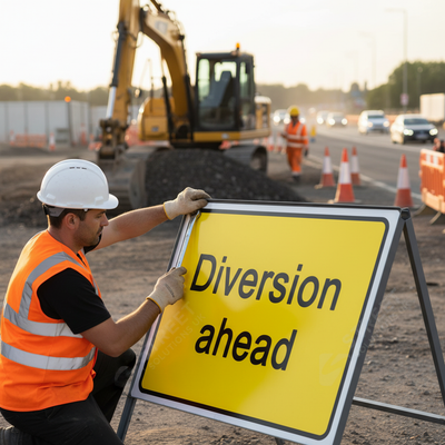 Premium Diversion Ahead Metal Sign Face 2702b - 1050 x 750mm