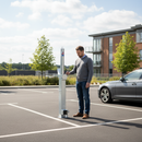 Light Gray Retractable Telescopic Round Parking Post with Lock & Lift Assist