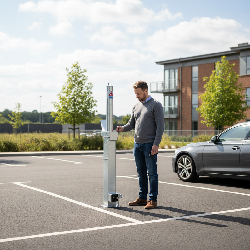 Light Gray Retractable Telescopic Round Parking Post with Lock & Lift Assist