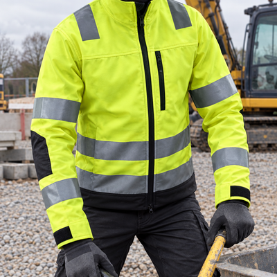 Hi-Vis Yellow/Black Class 3 Softshell Work Coat with Reinforced Elbows