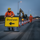 Dark Slate Gray Heavy Duty Diversion Left Traffic Sign 1050 x 750mm (Double Cone)