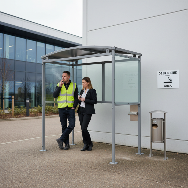 Dark Gray Premium Smoking Shelter with Galvanised Roof and PETG Panels