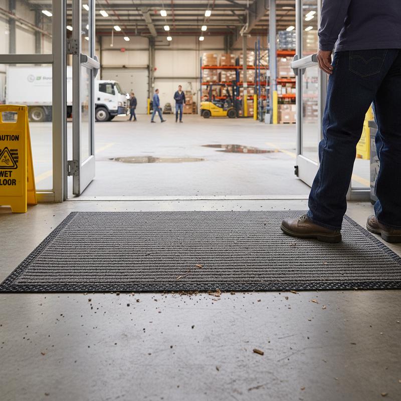 Rosy Brown Premium Ribbed Entrance Door Mat - Charcoal for Indoor Use
