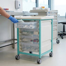 Steel Low Level Single Column Tray Trolley – 807mm, 4 Drawer