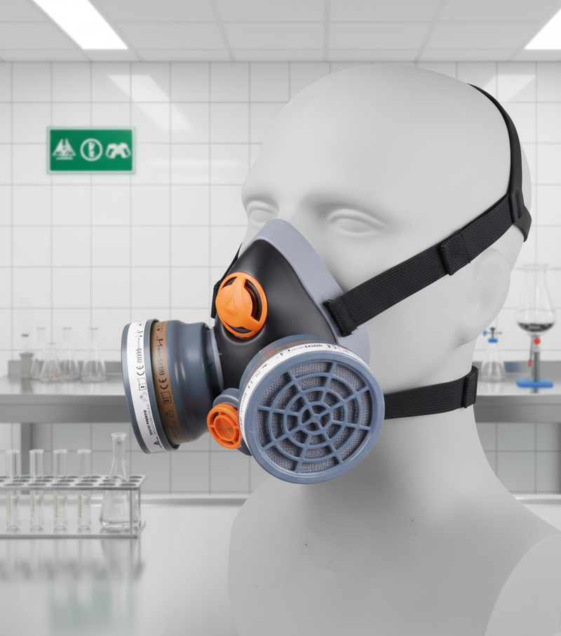 Gray Premium Respiratory Half Mask with Dual Cartridges for Heavy Duty Use