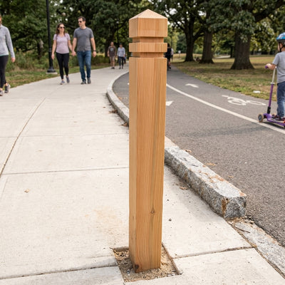 140 × 140 × 1200mm larch timber bollard with pyramid top
