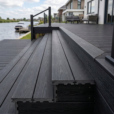 5.4m Solid Scalloped Grooved Composite Board, Ebony Finish