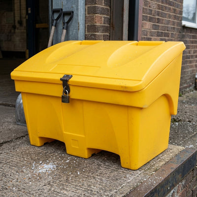 400 litre yellow grit salt bin with forklift channels