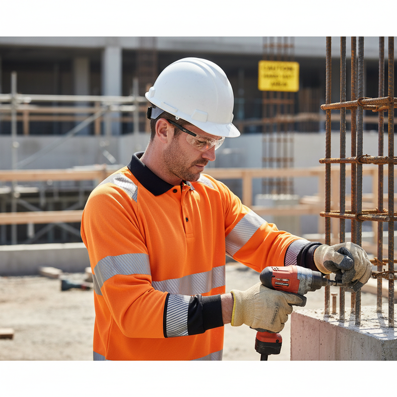 Rosy Brown Premium Hi-Vis Two Tone Long Sleeve Polo Shirt - Orange/Black