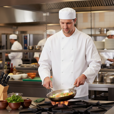 Professional Long Sleeve Chef's Jacket - White - 65% Polyester & 35% Cotton